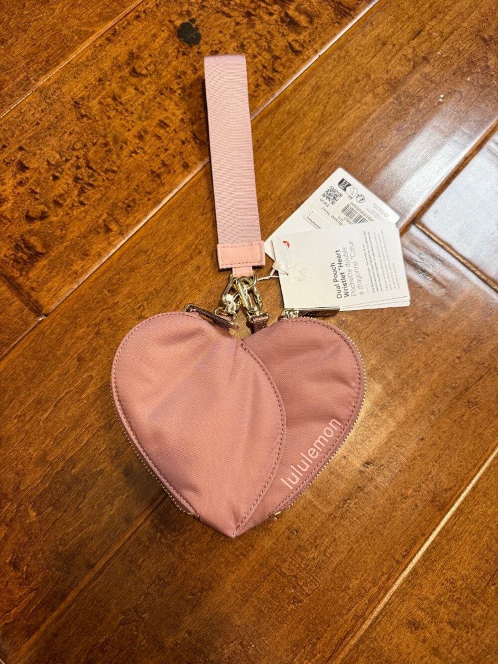 lululemon Dual Pouch Wristlet Heart NWT Dusty Rose Pink Gold Hardware One Size